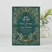 Tarot Halloween Grüne Gothic Hochzeit Save The Date (Stehend Vorderseite)