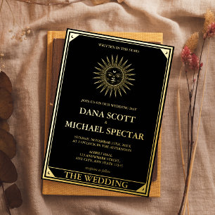 Tarot Himmelhochzeit Sonne Mond Sterne Gold Folieneinladung