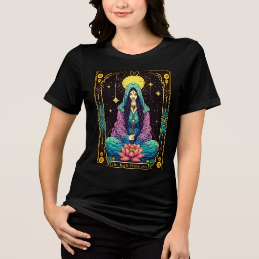 Tarot Illustration, die Hohepriesterin Tri-Blend Shirt (Vorderseite)