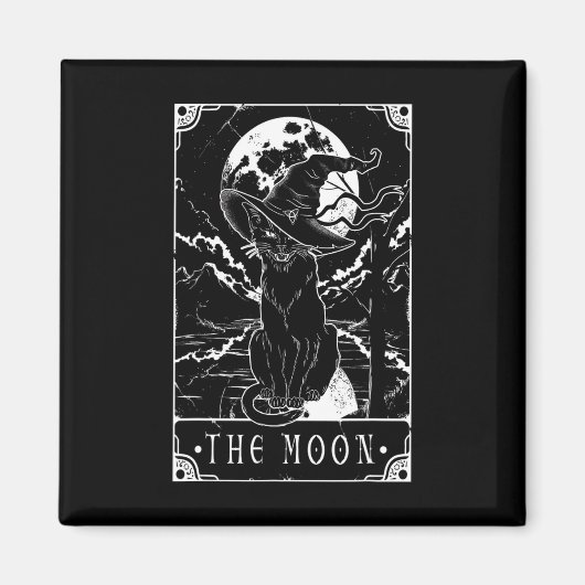 Tarot-Karte Crescent Mond und Black Cat Hexe H Magnet (Vorne)