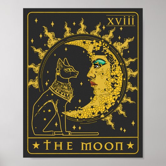 Tarot-Karte Crescent Moon Cleopatra und Sphynx Cat Poster (Vorne)