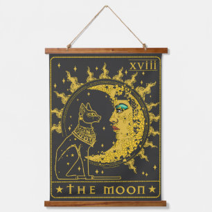 Tarot-Karte Crescent Moon Cleopatra und Sphynx Cat Wandteppich Mit Holzrahmen