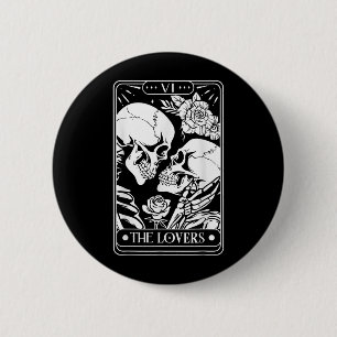 Tarot-Karte Das liebende Vintage Skelett wird schw Button