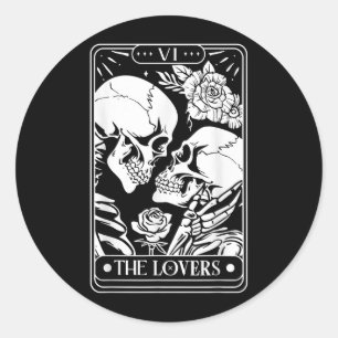 Tarot-Karte Die Liebenden Vintage-Skelett-Goth-Hal Runder Aufkleber