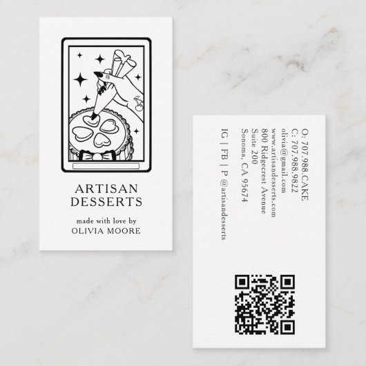 Tarot-Kunsthandwerksbäcker-Dessert-Caterer-QR-Code Visitenkarte (Vorne/Hinten)