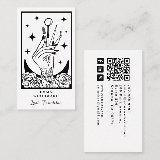 Tarot Mystic Wimpern-Tech-Hand Visitenkarte (Vorne/Hinten)