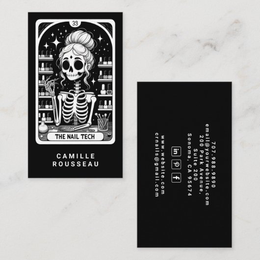 Tarot-Nageltechnikerin Schwarze Visitenkarte (Vorne/Hinten)