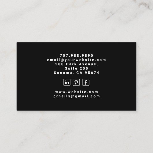 Tarot Nail Technician Black Business Card Visitenkarte (Rückseite)