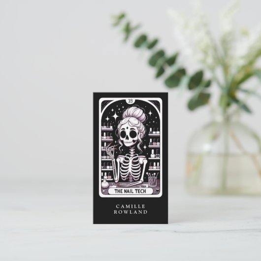 Tarot Nail Technician Schwarz-weiß Business Card Visitenkarte (Stehend Vorderseite)