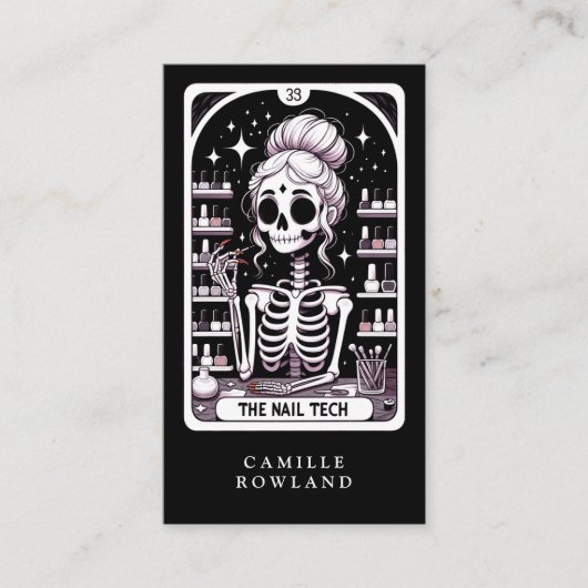 Tarot Nail Technician Schwarz-weiß Business Card Visitenkarte (Vorderseite)