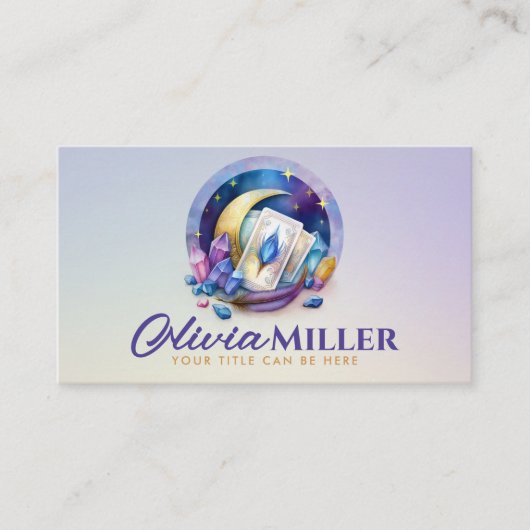 Tarot-/Oracle-Karten mit Mond und Kristallen Visitenkarte (Vorderseite)