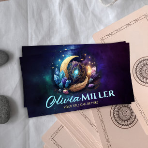 Tarot-/Oracle-Karten mit Mond und Kristallen Visitenkarte