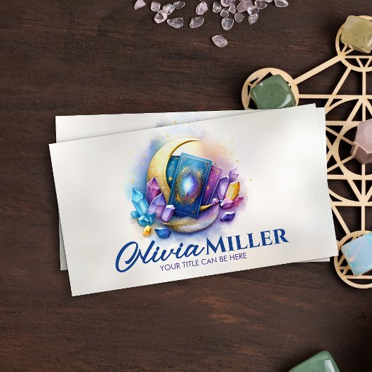 Tarot-/Oracle-Karten mit Mond und Kristallen Visitenkarte