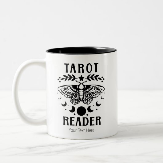 Tarot Reader Moon Phase Moth Divinstic Mystic Zweifarbige Tasse (Links)