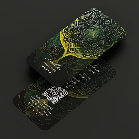 Tarot Reader Psychic Fortune Teller Green Mandala  Visitenkarte