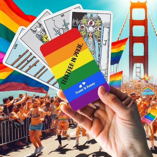 Tarot-Regenbogenflagge zusammen mit LGBT in einem  Spielkarten