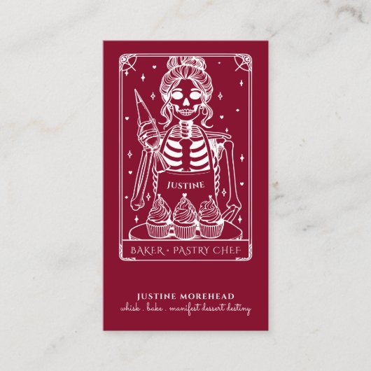 Tarot Skeleton Baker Whisk Cupcake Burgundy Visitenkarte (Vorderseite)