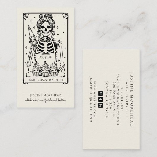 Tarot Skeleton Baker Whisk Cupcake Creme Visitenkarte (Vorne/Hinten)