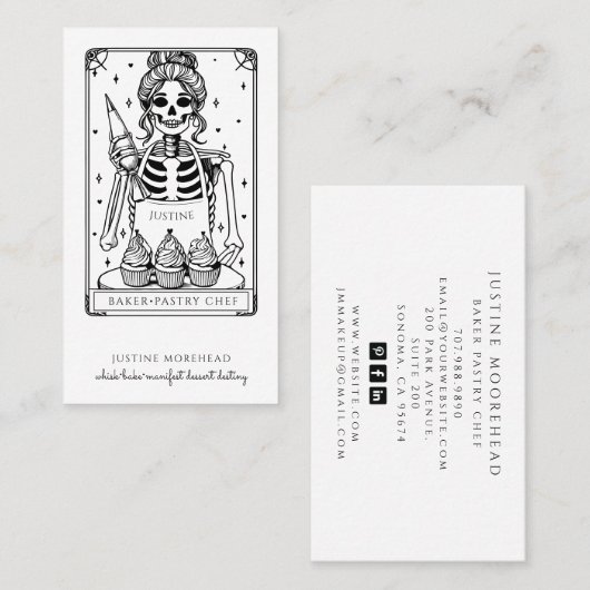 Tarot Skeleton Baker Whisky Cupcake Business Card Visitenkarte (Vorne/Hinten)