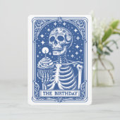 Tarot Skeleton Blue Birthday Einladung (Stehend Vorderseite)