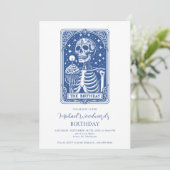 Tarot Skeleton Blue Birthday Einladung (Stehend Vorderseite)