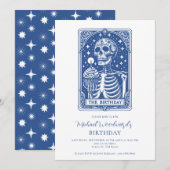 Tarot Skeleton Blue Birthday Einladung (Vorne/Hinten)