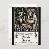 Tarot Skeletons Bräunen Hochzeit speichern das Dat Ankündigungspostkarte (Vorne/Hinten)