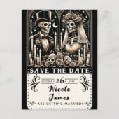 Tarot Skeletons Bräunen Hochzeit speichern das Dat Ankündigungspostkarte (Vorderseite)
