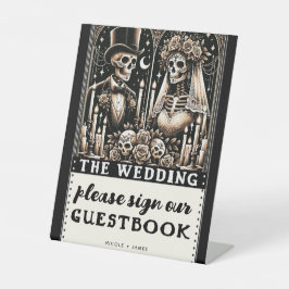 Tarot Skeletons Bride Groom Wedding Gästebuch Sockelschild