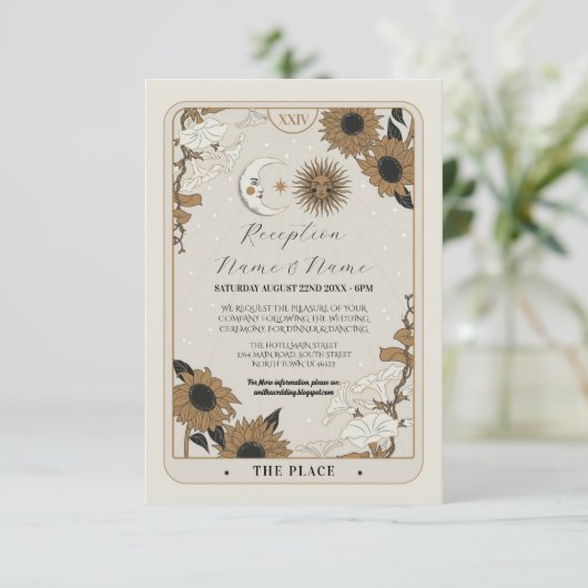 Tarot Sun Moon Aligned Empfang Wedding Cards Begleitkarte (Stehend Vorderseite)