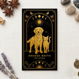 Tarot-Tiersitter Schwarz Gold Mystische Visitenkar Visitenkarte