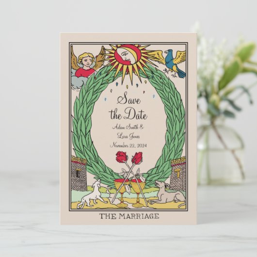 Tarot Wedding Invitation - Tarot Save the Date Einladung (Stehend Vorderseite)