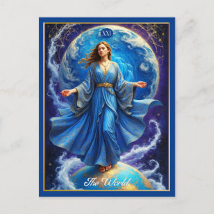 Tarotkarte, die Welt, in Tiefblau Postkarte