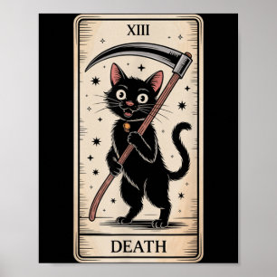 Tarotkarte schwarze Katze Okkult Hexe Tod lustiger Poster