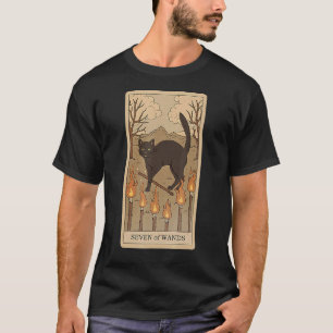 Tarotkarte Sieben der Stäbe und Katze Kosmisches G T-Shirt