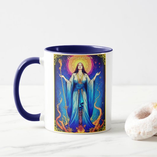 Tarotkartenillustration, Königin der Stäbe Tasse (Mit Donut)