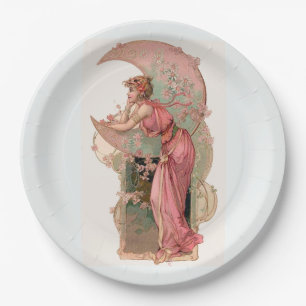 TAROTS/ LADY DER MOND, BLUMEN IN ROSA PAPIER PAPPTELLER