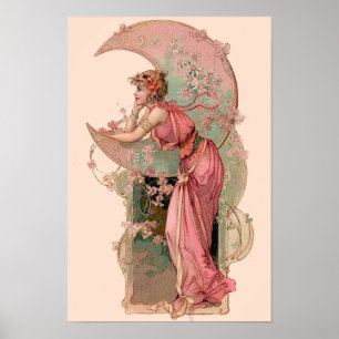 TAROTS / LADY DES MONDS MIT BLUMEN IN ROSA POSTER