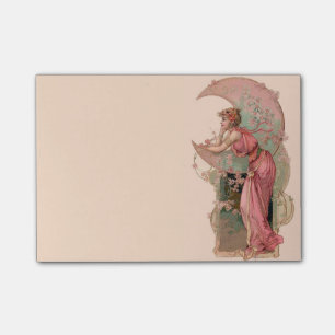 TAROTS/ LADY OF THE MOON MIT BLUMEN IN ROSA POST-IT KLEBEZETTEL