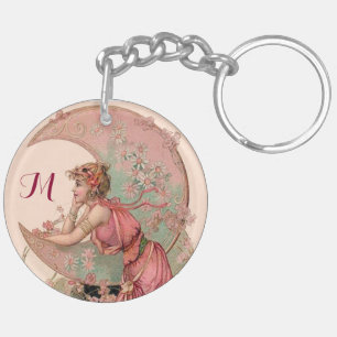 TAROTS/ MOND LADY,BLUMEN IN ROSA, MONOGRAMM SCHLÜSSELANHÄNGER