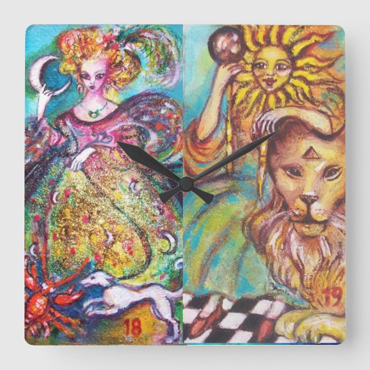 TAROTS OF THE LOST SHADOWS /THE MOON AND THE SUN QUADRATISCHE WANDUHR (Vorderseite)