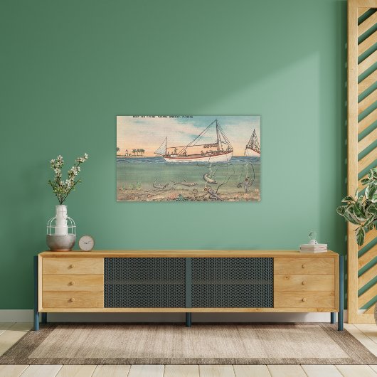 Tarpon Springs, FL - View of Boat & Deep Sea Leinwanddruck