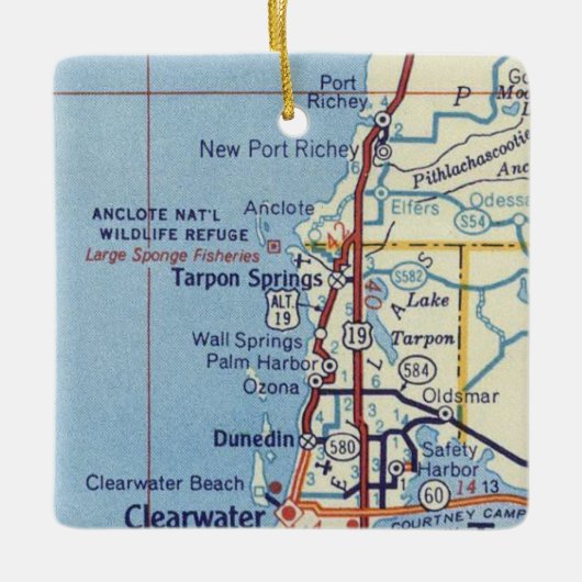Tarpon Springs FL Vintage Karte Keramikornament (Vorderseite)