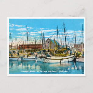 Tarponfedern, Florida Schwammboote Vintag Postkarte
