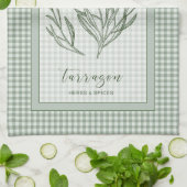 Tarragon Herb Kitchen Towel – Green Gingham Border Geschirrtuch (Gefaltet)