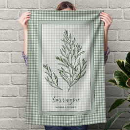 Tarragon Herb Kitchen Towel – Green Gingham Border Geschirrtuch