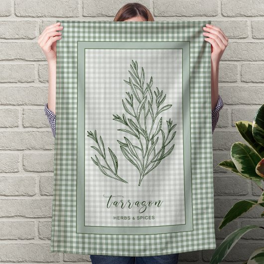 Tarragon Herb Kitchen Towel – Green Gingham Border Geschirrtuch