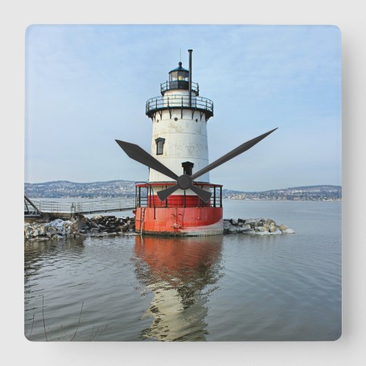 Tarrytown Lighthouse, New York Wall Clock Quadratische Wanduhr (Vorderseite)