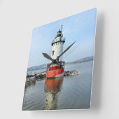 Tarrytown Lighthouse, New York Wall Clock Quadratische Wanduhr (Winkel)