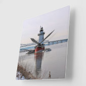 Tarrytown Lighthouse, New York Wall Clock Quadratische Wanduhr (Winkel)